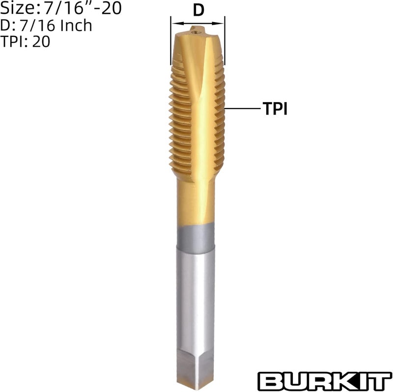 Burkit 7/16"-20 UNF لولب نقطة لولبية، طقم لولبي مغطى بطبقة من التيتانيوم HSS 7/16 × 20 UNF - Image 2